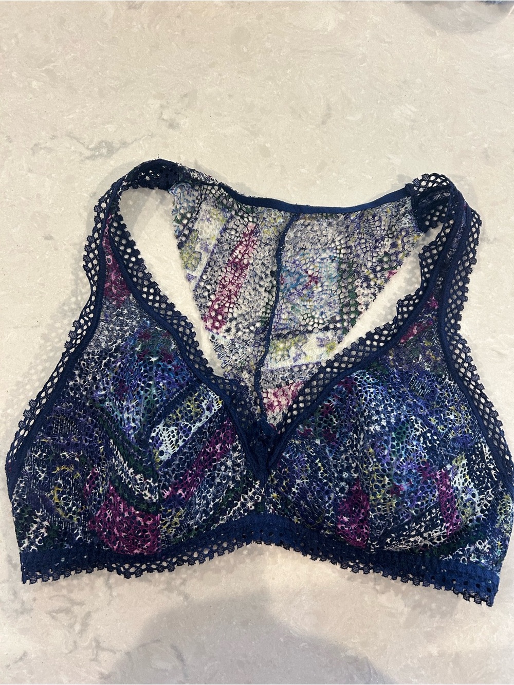 Victoria’s Secret—Navy Multicolor Lace Bralette - size medium